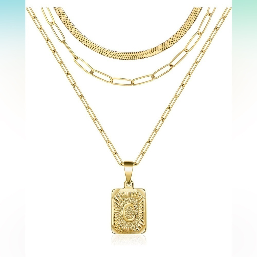 Gold Letter “C” Initial Necklace for Women, 18K Gold Plated Dainty Layering